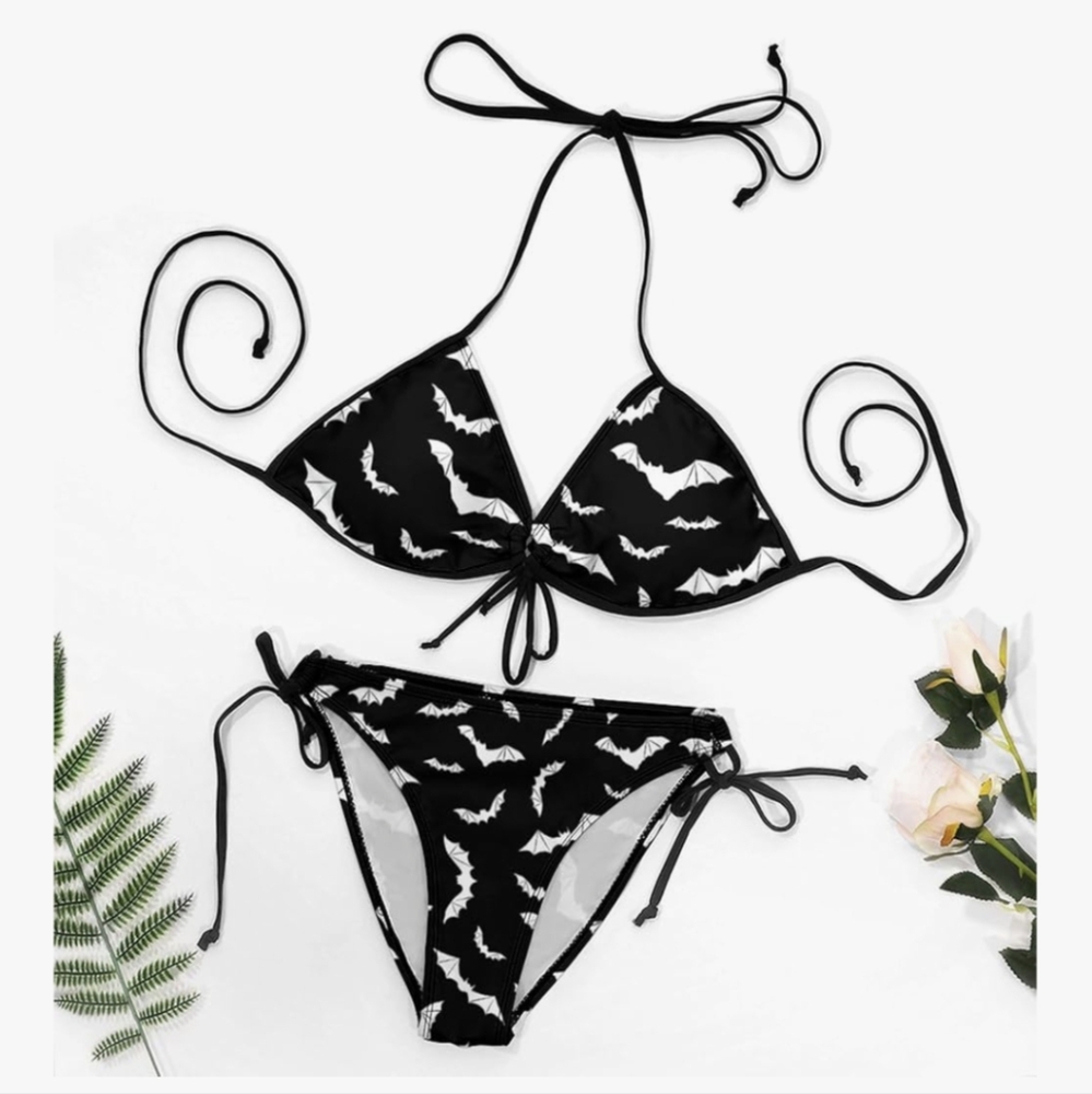 NEW Black Bat Print Bikini Set